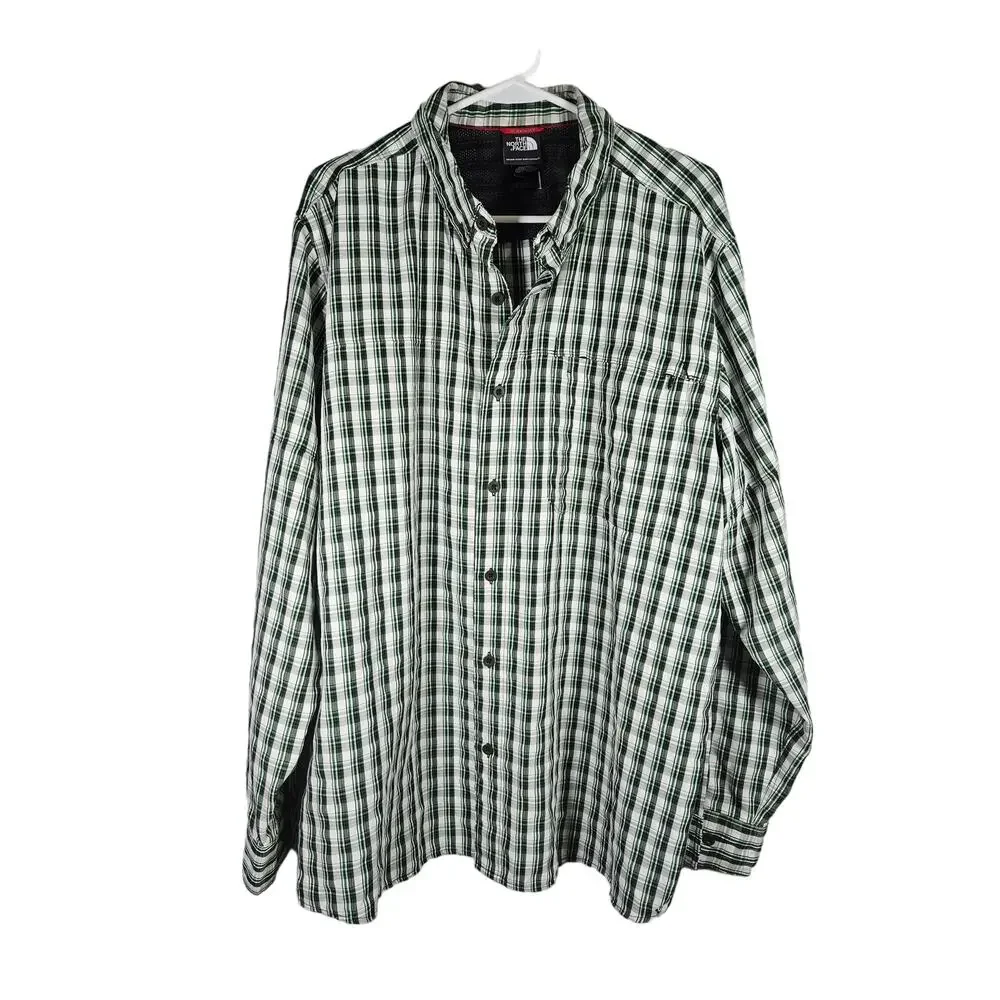 The North Face Men's XL‎ Button Down Shirt Green Black White Plaid